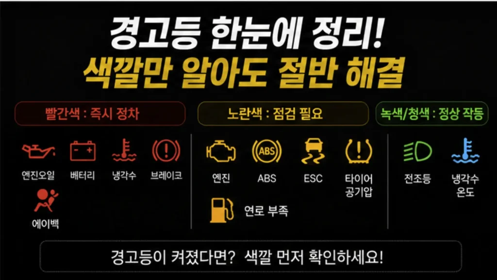 자동차 계기판 경고등 색깔별 의미 정리